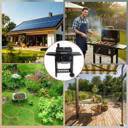 KINGHOFF Houtskoolbarbecue KH-2034 - BBQ met Deksel, Zijtafels en Wielen - 43 x 39,6 cm