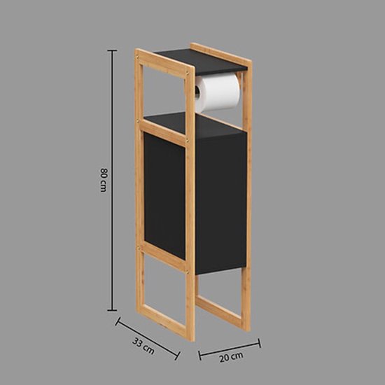 Toiletrolhouder Natureo met reserverolkastje – zwart met bamboe, 80 cm hoog – foto 3