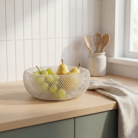 Metalen fruitmand beige – open draadmand, Ø 27,7 x 12,4 cm, 2,5 liter – foto 2