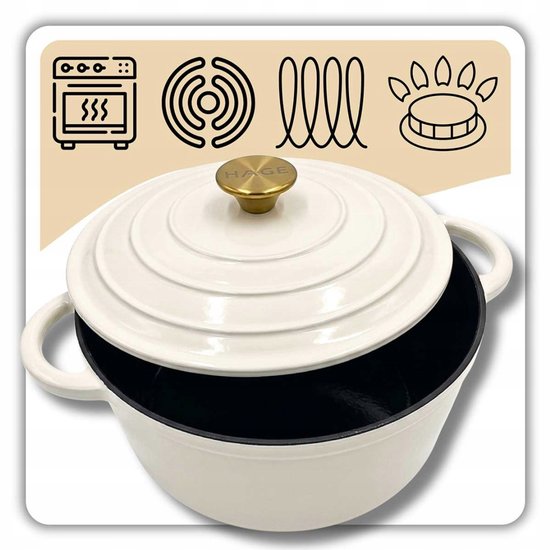Cocotte en fonte émaillée HAGE 2 6 cm 5L Crème