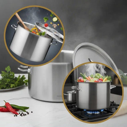 Kookpan - Catering Pan - Extra Grote Soeppan met Deksel - Stockpot - Inductie Geschikt - voor Soep, Pasta & Stoofgerechten - 32L - Ø40 cm - RVS