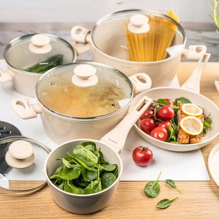 Klausberg - Pannenset - 12-delig - Anti Aanbak Pannen - Aluminium - Inductie Geschikt - Crème