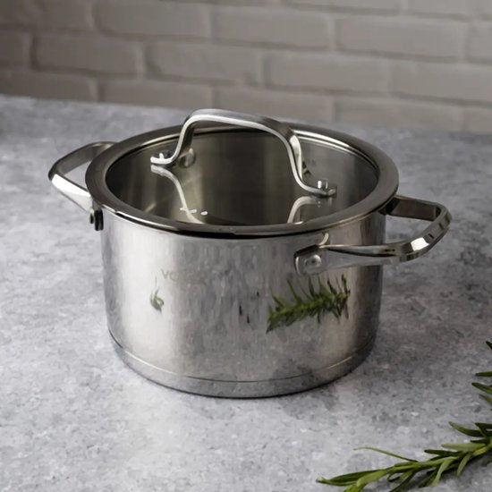 Vcasa kookpan 20 cm met glazen afgietdeksel, 3,4 liter, rvs