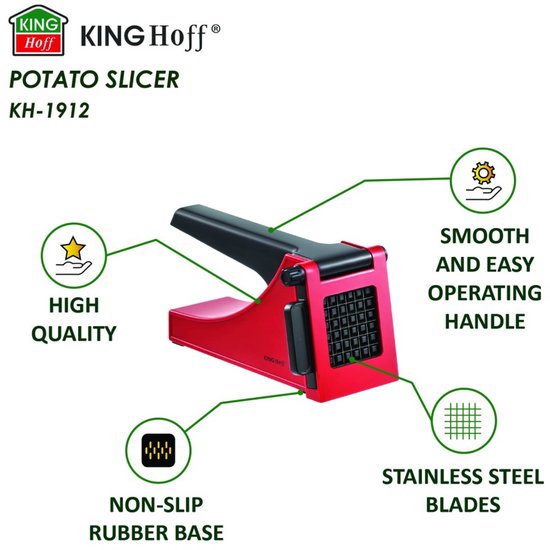 Kinghoff 1912 - Coupe-frites - morceaux de 36 x 10 mm - lames en acier inoxydable - Rouge