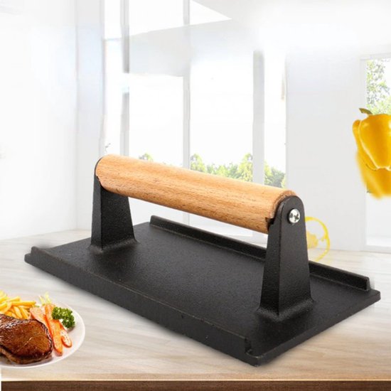 Kinghoff KH-1758 gietijzeren hamburgerpers – houten handgreep, 21 cm – foto 2