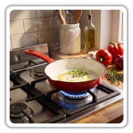 Hage - Rode Keukenset 4-Delig - Zout- & Pepermolens 22 cm met Keramische Maalschijven - Geëmailleerde Gietijzeren Koekenpan 20 cm - Braadpan 5L met Deksel 26 cm - Inductie, Gas & Oven - Voor Koken & Kruiden