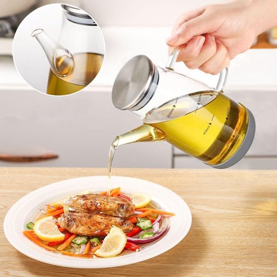 Glazen olie- en azijnfles 600 ml – borosilicaatglas met siliconen dop – foto 3