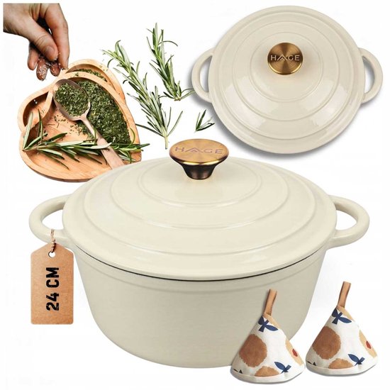 Cocotte en fonte émaillée HAGE 24 cm 4 L - Crème