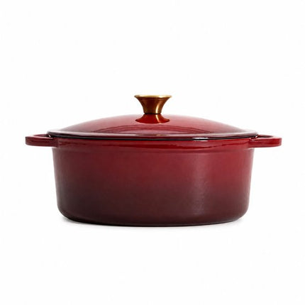 HOMLA - Andreas Gietijzeren Braadpan - Cast Iron Stoofpan - Dutch Oven met Deksel - voor Oven & Inductie - Warmtevasthoudende Braadpan - Ovaal - 4.5 Liter - 34.5 x 22.2 x 11 cm - Ombre Bordeaux