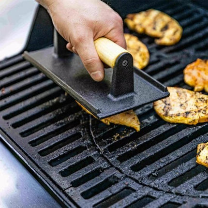 Kinghoff KH-1758 - Gietijzeren Hamburgerpers - Ergonomische Houten Handgreep
