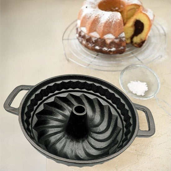 Hage gietijzeren tulbandvorm 3 liter – cakevorm voor oven en grill, zwart – foto 2
