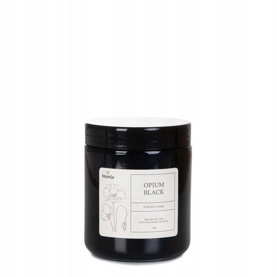 Homla - Tofu Geurkaars - Scented Candle - Decoratieve Kaars in Pot met Deksel - Vintage Design - voor Woonkamer Sfeer - Opium Geur - 190g - 30 uur Brandtijd - Zwart