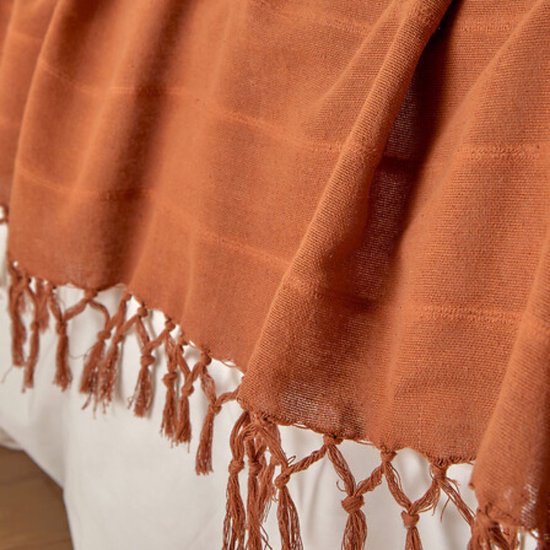 Atmosphera plaid van katoen in terracotta – woondeken 160 x 220 cm – foto 2