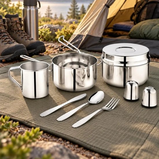 Kinghoff KH-2060 Camping Kookset – 9-delig – RVS