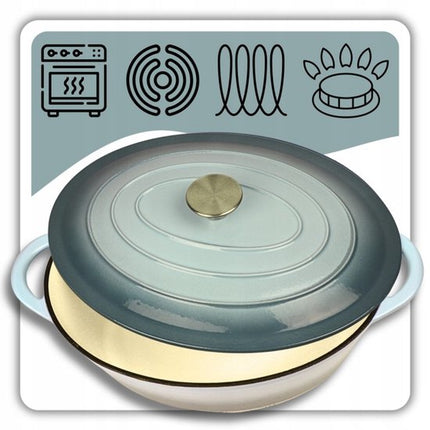 Hage - Gietijzeren Braadpan - Braadpan - Cast Iron Casserole met Deksel - Geëmailleerd - Geschikt voor Inductie & Oven - 6 Liter - 34 x 26 x 18 cm - Pastel Teal