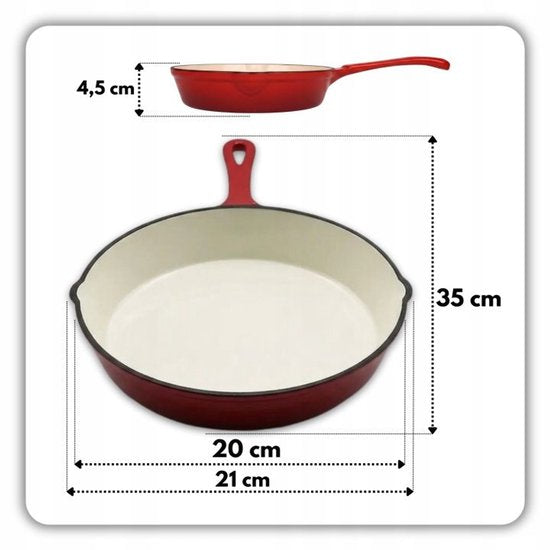 Hage - Frying Pan - Enameled Cast Iron Frying Pan - Cast Iron Frying Pan - Suitable for Induction, Gas & Oven - Ø20 x 4.5 cm - Red