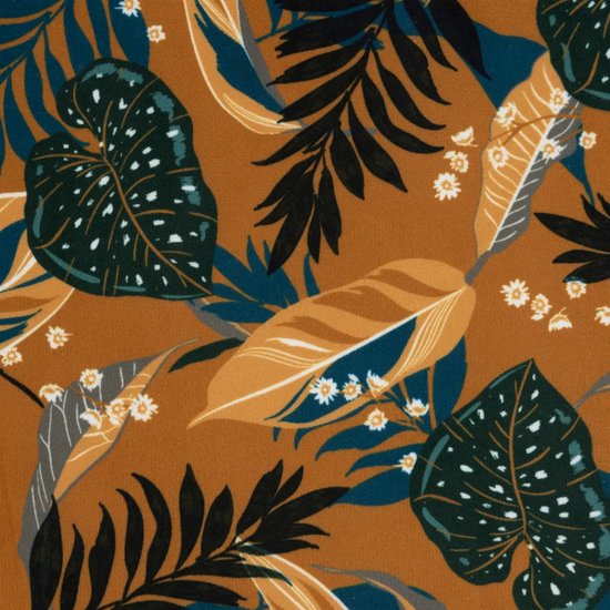 Atmosphera Bijzet krukje Jungle Boogie - okergeel - hout/stof - D38 x H40 cm - Meubels - Zitten