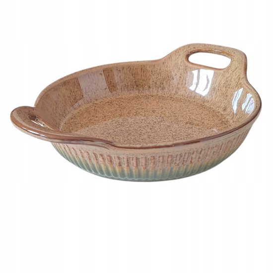 Keramische ovenschaal rond met handgrepen, 900 ml, Ø22 cm, lichtbruin