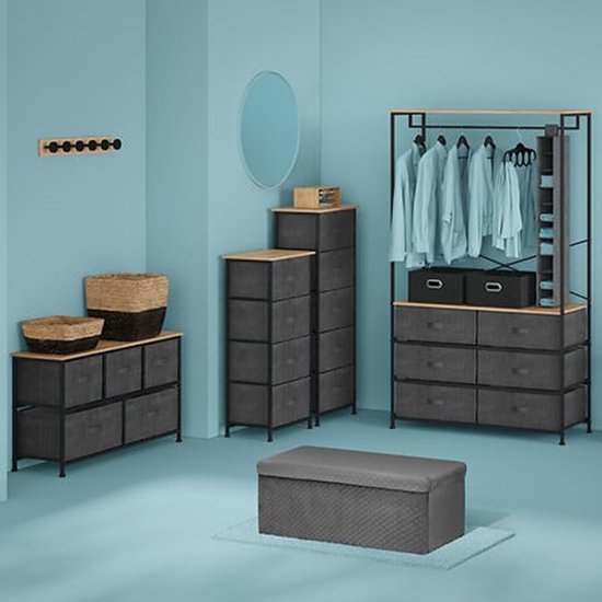 5Five Meuble de rangement Pisa - 5 paniers - gris - 45 x 30 x 114 cm - métal / bois / tissu - rangement