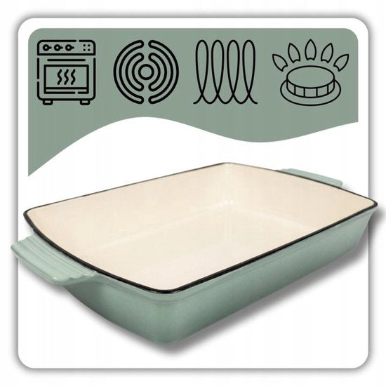 Hage - Moule à pâtisserie - Plat à four - Plat à four en fonte - Plat à rôtir émaillé avec poignées - Compatible induction, four & toutes sources de chaleur - 3,5 litres - 32 x 23,5 cm - Bleu sarcelle pastel