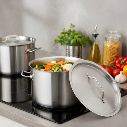 KingHoff Kookpan - Grote Soeppan - Stockpot met Deksel - voor Soep, Pasta & Stoofgerechten - Inductie Geschikt - 14L - RVS - Ø30 x 20 cm - Zilver