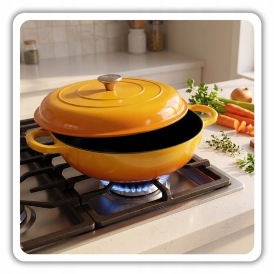 Hage - Cocotte - Cocotte basse en fonte avec couvercle - Émaillée - Compatible four et induction - Pour rôtir, mijoter et gratins - 3 litres - 40,5 x 30 x 10,5 cm - Jaune moutarde