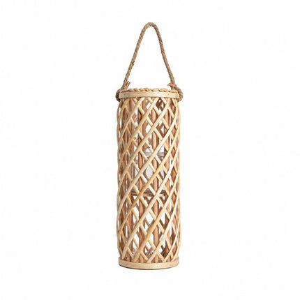 HOMLA - Radiant Lantaarn Smal Gevlochten Hout - Decoratieve Windlicht Lantaarn met Handvat - Natuurlijke Sfeerverlichting - Boho & Scandinavisch Interieur - Kaarsenhouder voor Woonkamer & Terras - 17 x 50 cm - Naturel