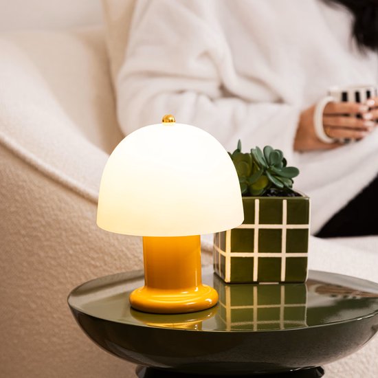 Atmosphera LED tafellamp oker – kleine lamp van staal en glas, Ø 16 x 21 cm