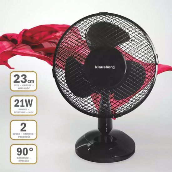 Klausberg 7473 tafelventilator zwart – 23 cm, 21 W, 3 snelheden – foto 4