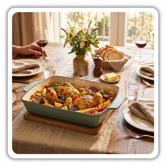 Hage - Moule à pâtisserie - Plat à four - Plat à four en fonte - Plat à rôtir émaillé avec poignées - Compatible induction, four & toutes sources de chaleur - 3,5 litres - 32 x 23,5 cm - Bleu sarcelle pastel