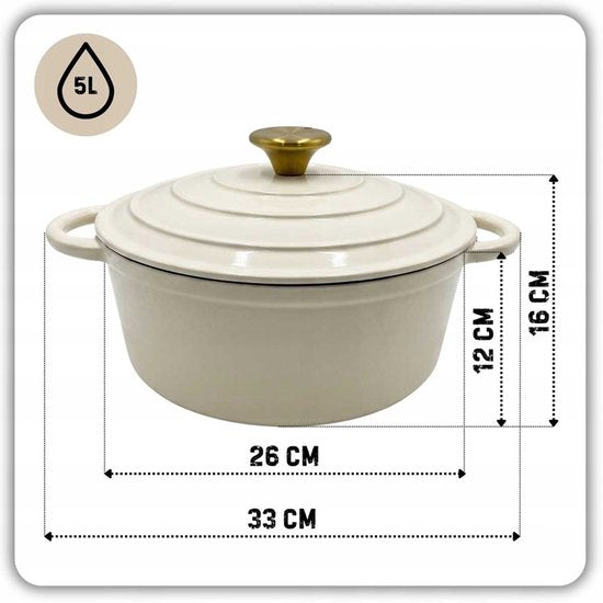 Cocotte en fonte émaillée HAGE 2 6 cm 5L Crème