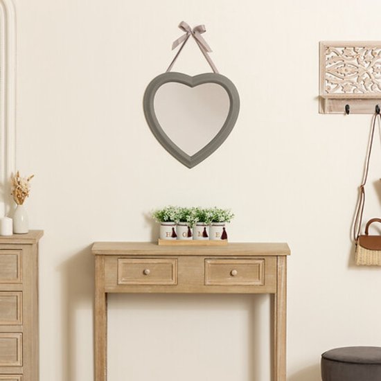 Hartvormige Spiegel - Wandspiegel met Alexia Lint - Decoratieve Hart Spiegel - Moderne Spiegel voor Slaapkamer & Hal - 40 cm - Grijs