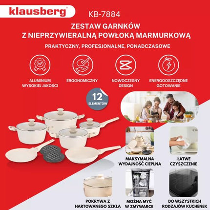Klausberg - Pannenset - 12-delig - Anti Aanbak Pannen - Aluminium - Inductie Geschikt - Crème