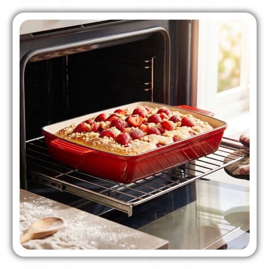 Hage - Gusseisen-Auflaufform - Auflaufform - Emaillierte Backform - Für Ofengerichte, Fleisch, Kuchen und Aufläufe - 3,5 Liter - 32 x 23,5 x 6 cm - Rot