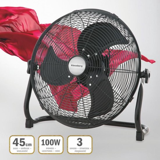 Klausberg 7517 - floor fan 45 cm - Black - 100W - 3 speeds