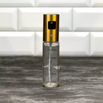 Oliespray - Olie Spray Fles - Olie & Azijn Verstuiver - RVS en Glas - 100ml - 4 x 18 cm - Goud
