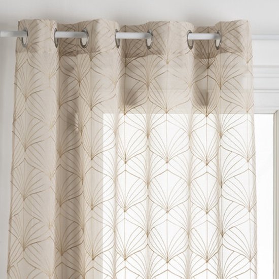 Mia Gordijnen - Transparante Gordijnen - Luchtige Raamgordijnen - Sfeervolle Woonkamer & Slaapkamer Gordijnen - Geborduurde Vitrage - 140 x 240 cm - Beige Linnenlook