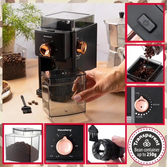 Klausberg koffiemolen flat burr – maalgraad instelbaar, tot 12 kopjes, 150 W – foto 7
