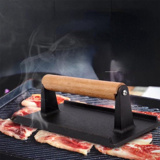 Kinghoff KH-1758 gietijzeren hamburgerpers – houten handgreep, 21 cm – foto 3