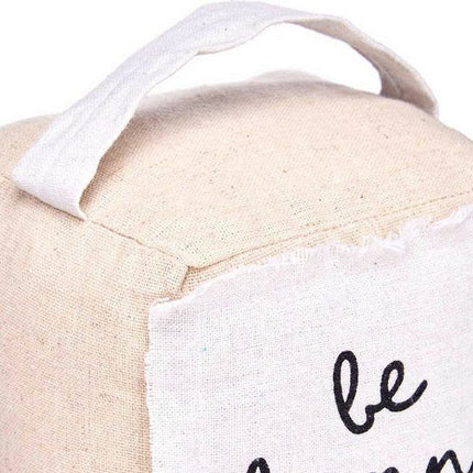 Giftdecor Deurstopper - 1 kilo - beige - canvas - Be happy - 14,5 x 16 x 19 cm