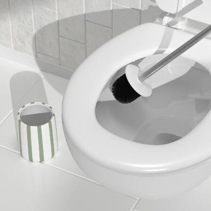 WC-Borstel Strio Hoog - 39 cm Keramiek Celadongroen – Stijlvol en Praktisch - Toiletborstel - Modern Klassiek - Groene Strepen - Keramisch