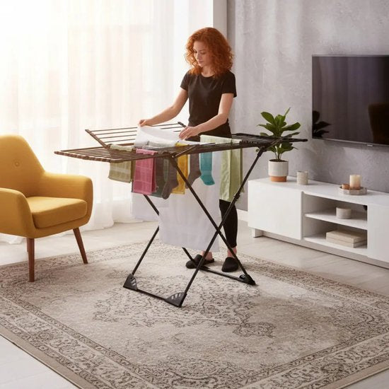 Kinghoff Faltbarer Wäscheständer – Bis zu 20 kg – 108-180 cm – Schwarz