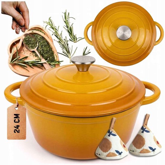 Cocotte en fonte émaillée 24 cm 4L Hage Jaune moutarde
