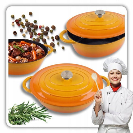 Hage - Gietijzeren Braadpan - Braadpan - Cast Iron Casserole met Deksel - Geëmailleerd - Geschikt voor Inductie & Oven - 6 Liter - 34 x 26 x 18 cm - Mosterdgeel