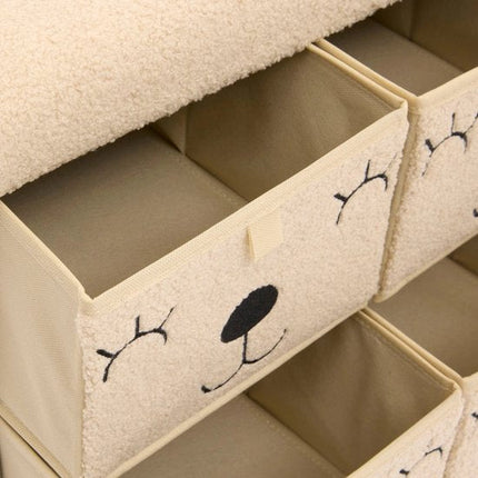 Atmosphera Kids Ezzio Opbergpoef met 4 lades - 39x38x50cm - Opvouwbaar - Beige