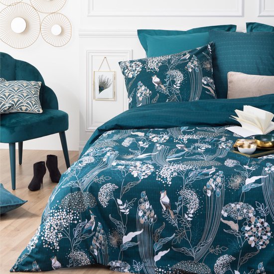 Atmosphera 2-person bed set 240 x 220 cm duvet cover with 2 pillowcases Art D peacock print