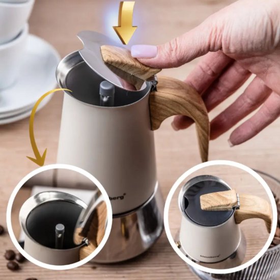 Klausberg Espresso Coffee Maker - 300 ml Induction – Stainless Steel – KB-7995 Beige / Silver