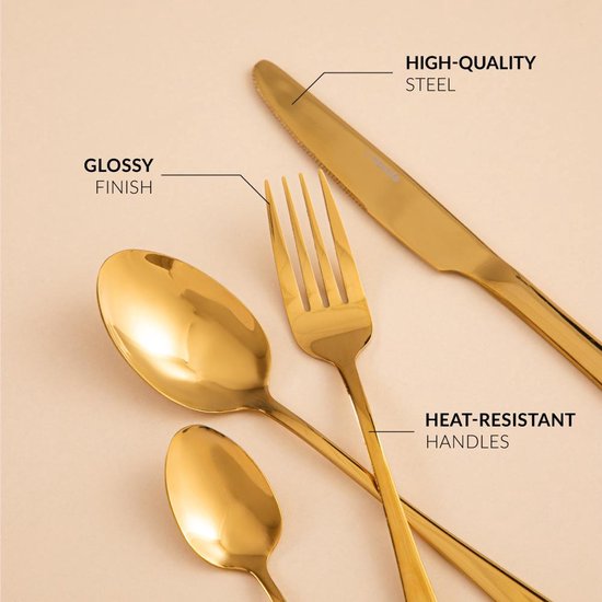 HOMLA - Abele Besteckset - 16-teiliges Luxus-Besteckset - Schillerndes Besteckset - Modernes Tafelbesteck - Löffel, Gabeln & Messer - Edelstahl - Gold