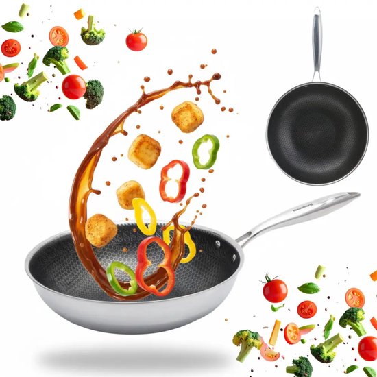 Klausberg 9024 wokpan 28 cm – 3-laags RVS, honingraat antiaanbaklaag – foto 6