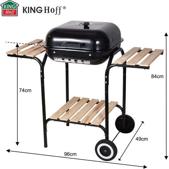 Kinghoff houtskoolbarbecue KH-2034 – BBQ met deksel, zijtafels en wielen – foto 6